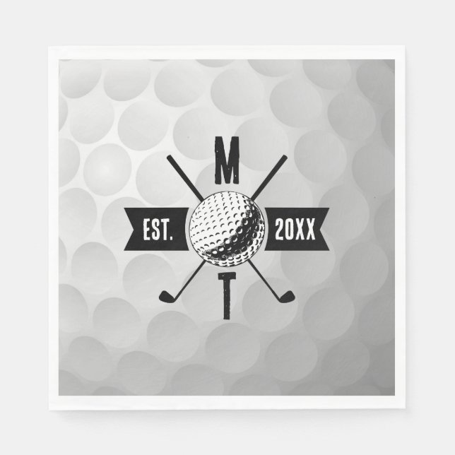 Golf Ball Texture & Club Initial Monogram Napkins (Front)