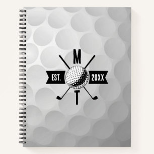 Golf Ball Texture & Club Initial Monogram  Notebook