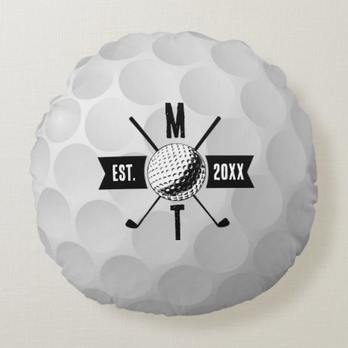 Golf Ball Texture  Club Initial Monogram Round Pillow
