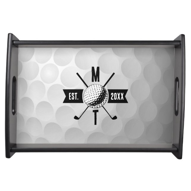 Golf Ball Texture & Club Initial Monogram   Serving Tray (Front)