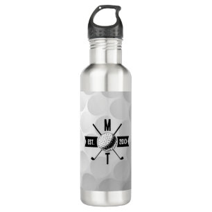 Golf Ball Texture & Club Initial Monogram Stainless Steel Water Bottle