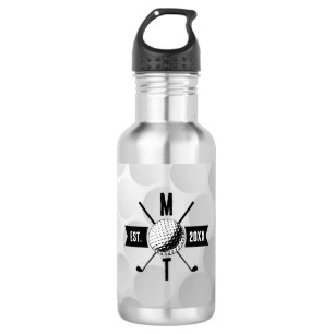 Golf Ball Texture & Club Initial Monogram Stainless Steel Water Bottle