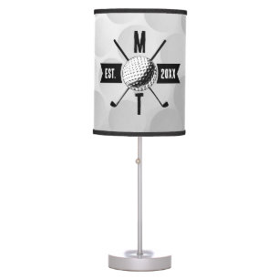 Golf Ball Texture & Club Initial Monogram Table Lamp