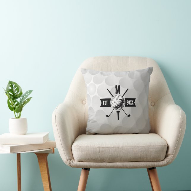 Golf Ball Texture & Club Initial Monogram  Throw Pillow (Chair)