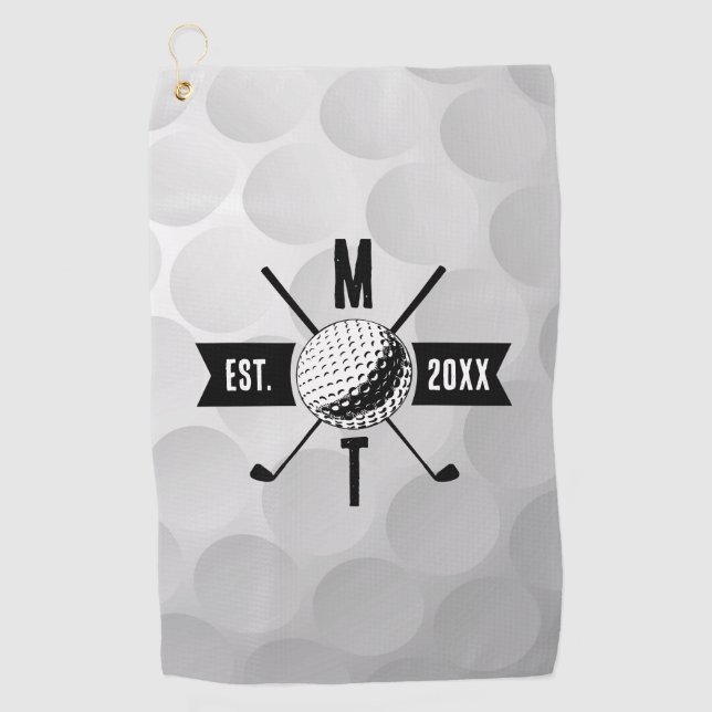 Golf Ball Texture & Club Initial Monogram Towel (Front)