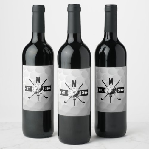 Golf Ball Texture  Club Initial Monogram  Wine Label