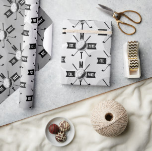 Golf Ball Texture & Club Initial Monogram Wrapping Paper