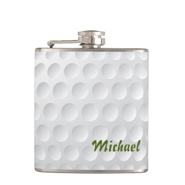 Golf ball texture. Green grass. For golfers. Funny Flask (Front)