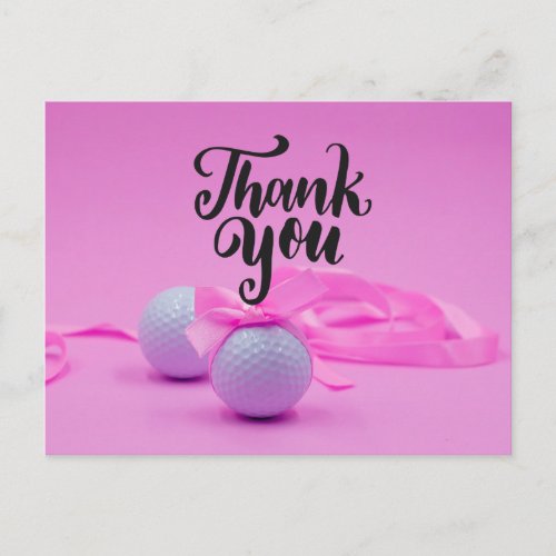 Golf ball thank you on pink for baby girl postcard