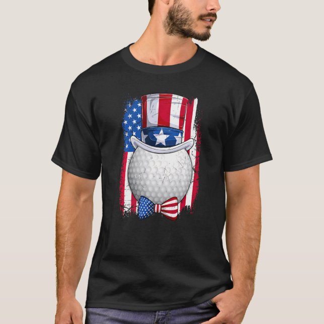 Golf Ball & Uncle Sam Hat American Flag 4th Of Jul T-Shirt (Front)