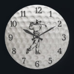 Golf Ball Wall Clock w Numbers and Golfer<br><div class="desc">Golfer and twelve black numbers</div>