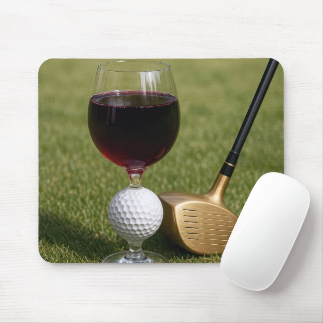 Golf Ball Wine Glass On Grass Mouse Pad (With Mouse)