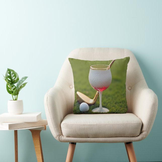 Golf Ball Wine Glass With Gold Putter Throw Pillow (Chair)