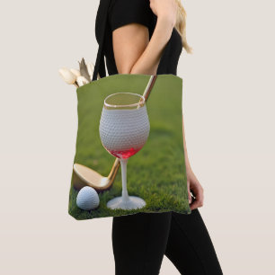 Golf Ball Wine Glass With Gold Putter Tote Bag
