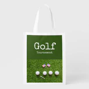 Golf ball with American flag golf tournament Grocery Bag