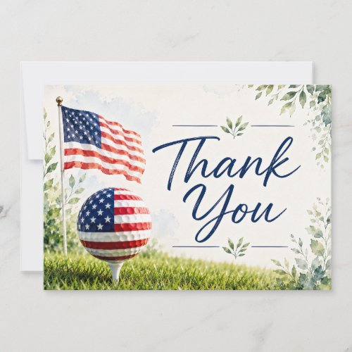 Golf ball with American flag golf tournament Thank You Card