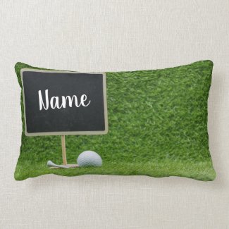 Golf ball with blank chalkboard on green grass lumbar pillow