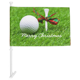 Golf ball with Christmas ribbon and tee Christmas Car Flag