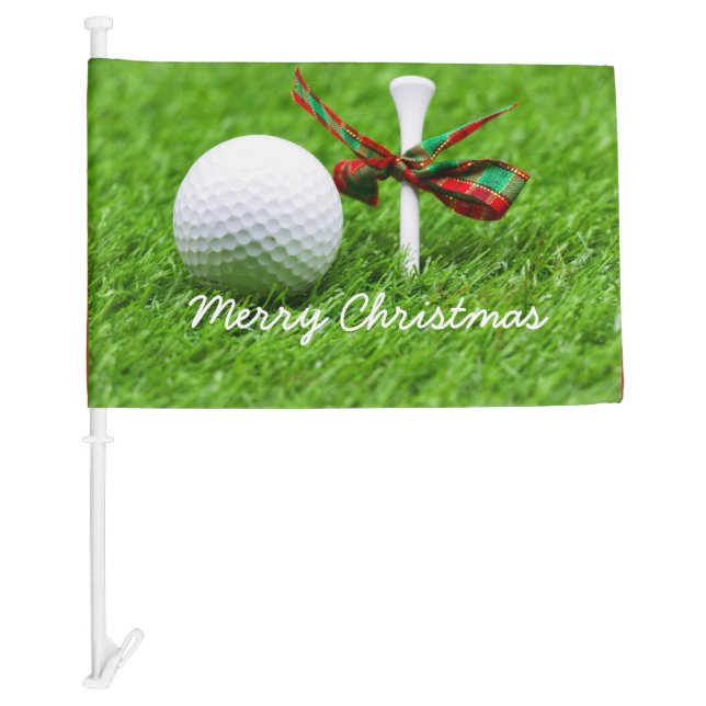 Golf ball with Christmas ribbon and tee Christmas Car Flag (Front)