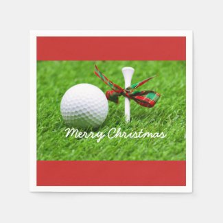 Golf ball with Christmas ribbon and tee Napkins