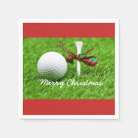 Golf ball with Christmas ribbon and tee Napkins