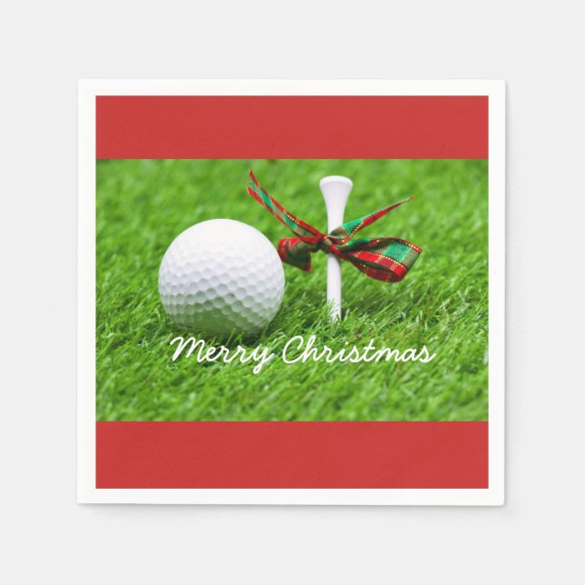 Golf ball with Christmas ribbon and tee Napkins (Front)