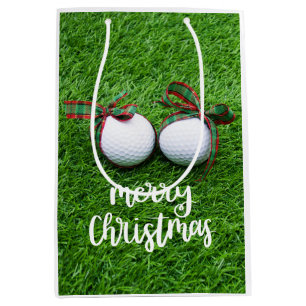 Golf ball with Christmas Ribbon for Golfer Medium Gift Bag