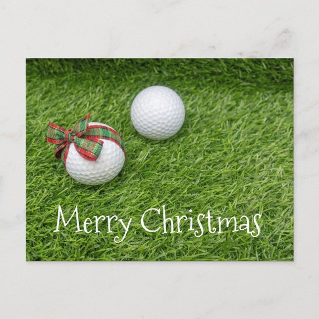 Golf ball with Christmas ribbon on Christmas Postcard (Front)