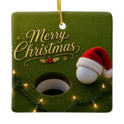 Golf Ball with Christmas Theme  Ceramic Ornament