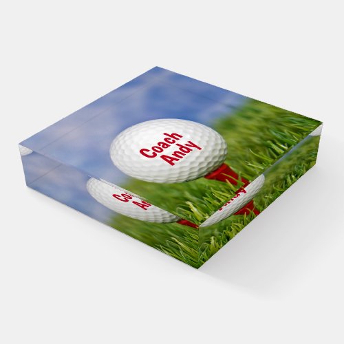 Golf Ball with Coach Name on Tee Paperweight