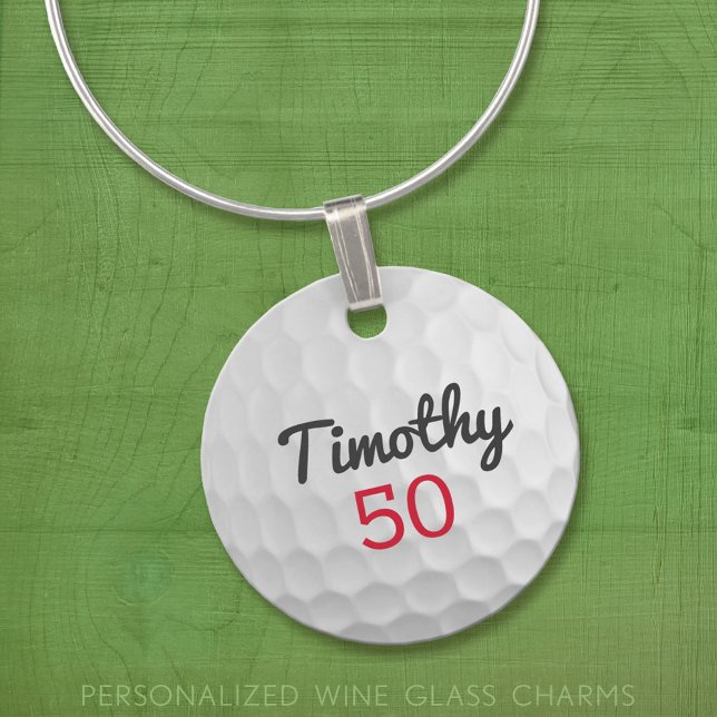 Golf Ball with Custom Age or other Number - Name Wine Charm (Custom Wine Glass Charm)