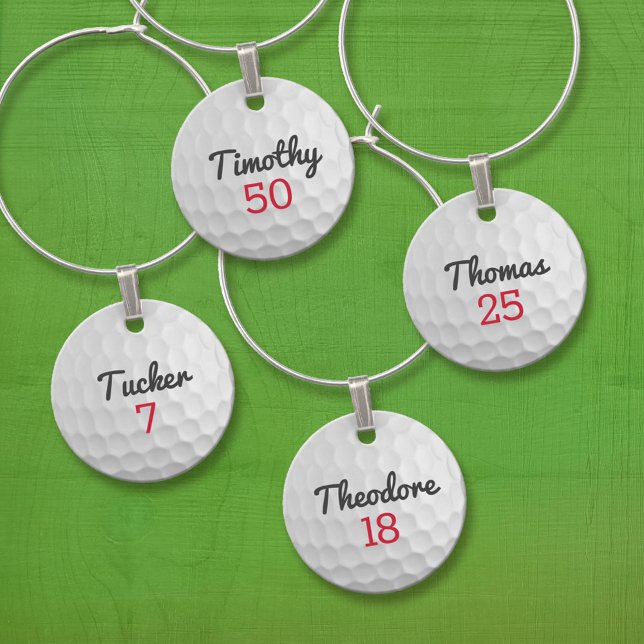 Golf Ball with Custom Age or other Number - Name Wine Charm (Custom Golf Theme Wine Charms)