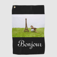 Golf ball with Eiffel Towel on green Bonjour
