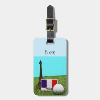 Golf ball with Eiffel Towel with flag of France Luggage Tag