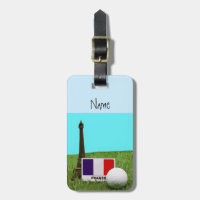 Golf ball with Eiffel Towel with flag of France Luggage Tag