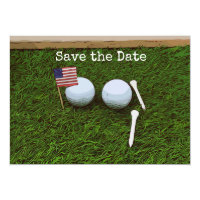 Golf ball with flag of America on green grass Invitation