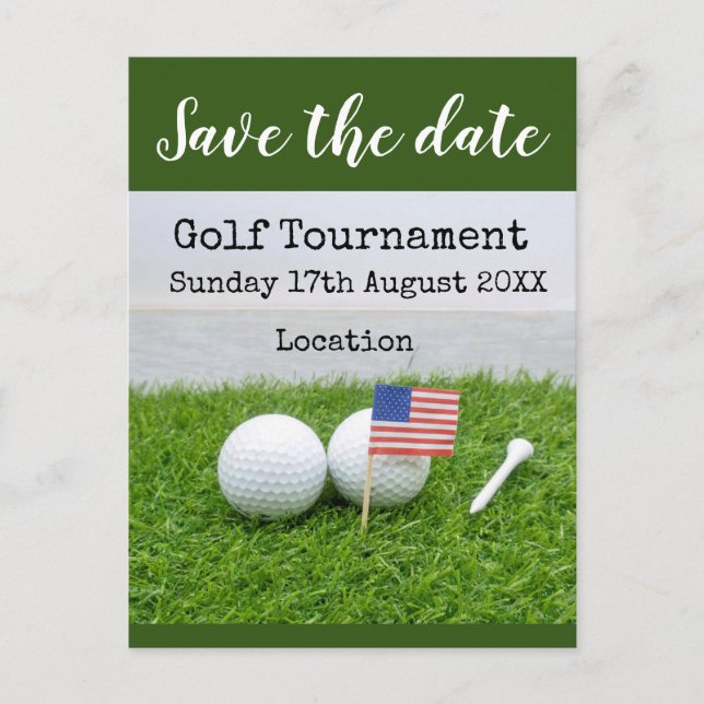 Golf ball with flag of America on green grass Postcard (Front)