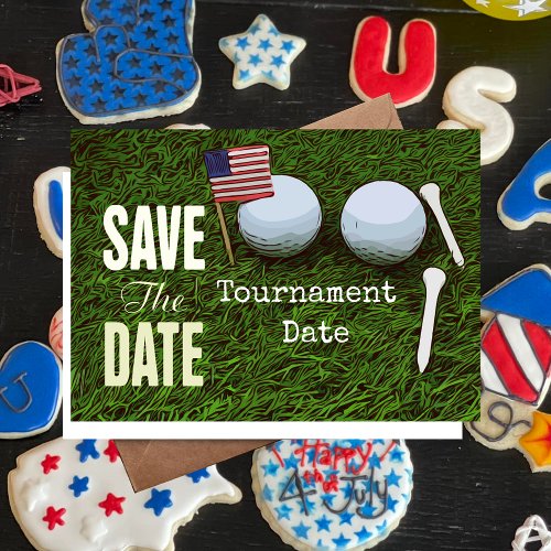 Golf ball with flag of America on green Save Date Invitation