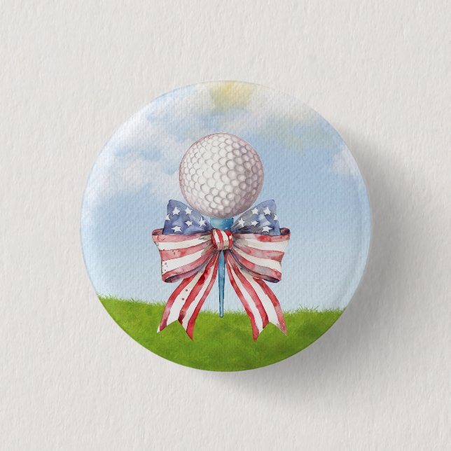 Golf ball with flag of American Ribbon Watercolor  Button (Front)