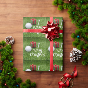 Golf ball with gifts on green for golfer Christmas Wrapping Paper