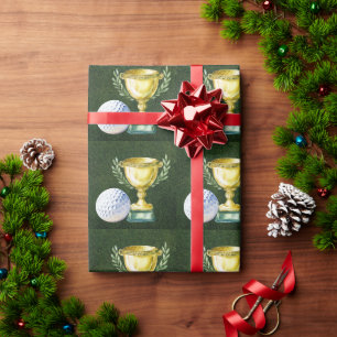 Golf Ball with golden cup on green grass Wrapping Paper