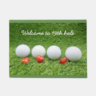 Golf ball with heart on green grass Welcome Doormat