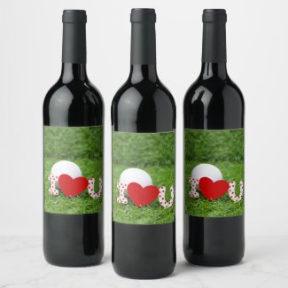 Golf ball with love I love you Valentine's Day Wine Label