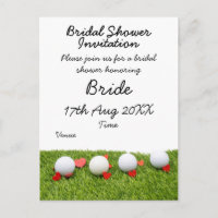 Golf ball with love on green grass bridal postcard