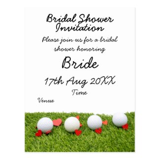 Golf ball with love on green grass bridal postcard