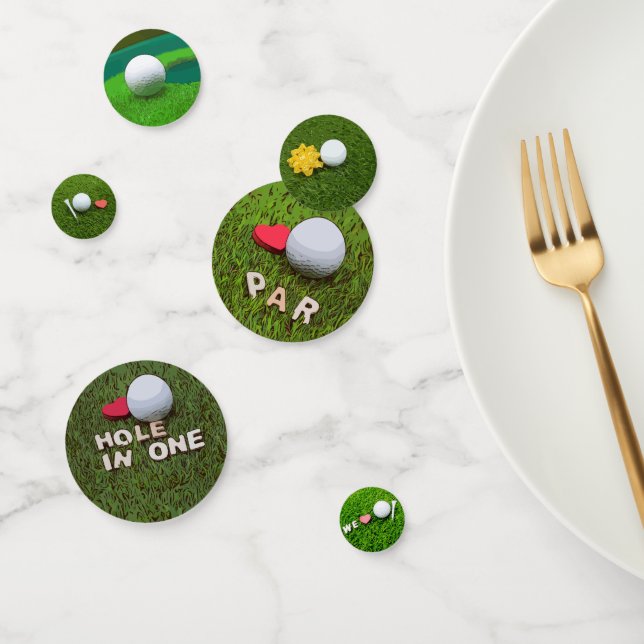 Golf ball with love on green grass confetti (Group)