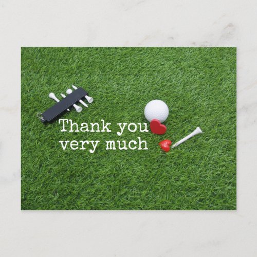 Golf ball with love on green Thank you card