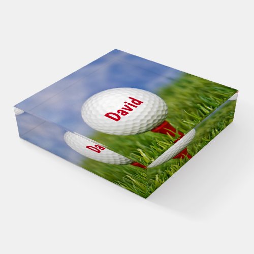 Golf Ball with Name on Tee Paperweight