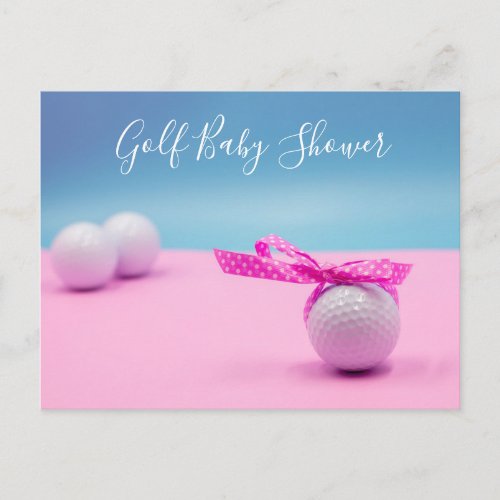 Golf ball with pink ribbon for golf baby shower postcard