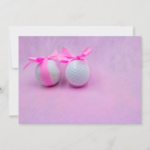 Golf ball with pink ribbon on pink background invitation